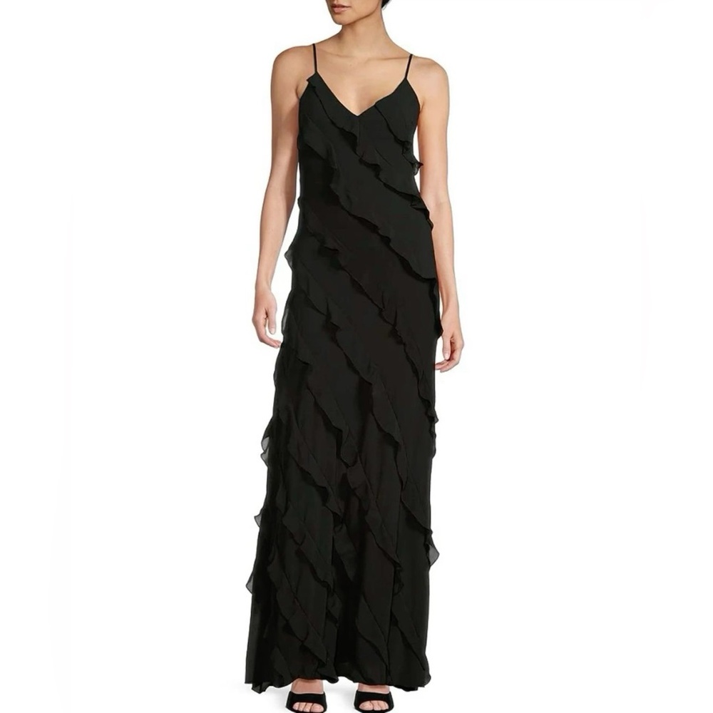 Black ruffle prom/formal dress. Size 9/10.